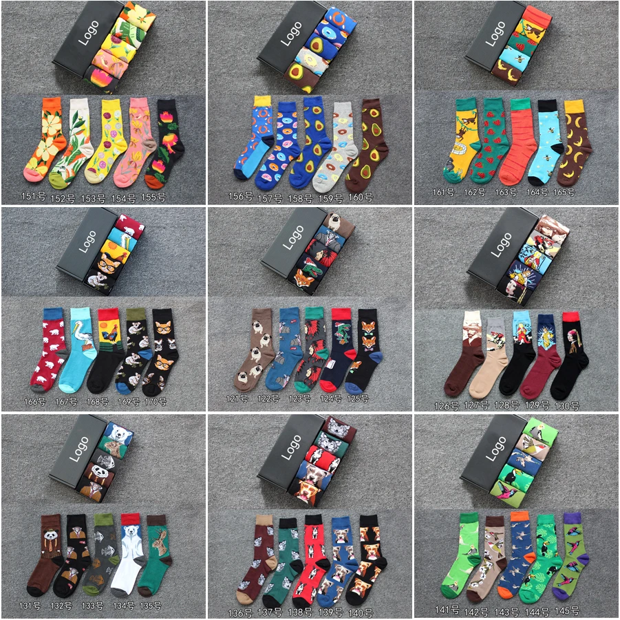 5 Pairs Custom Good Quality Box Packing Men Woman Cartoon Socks