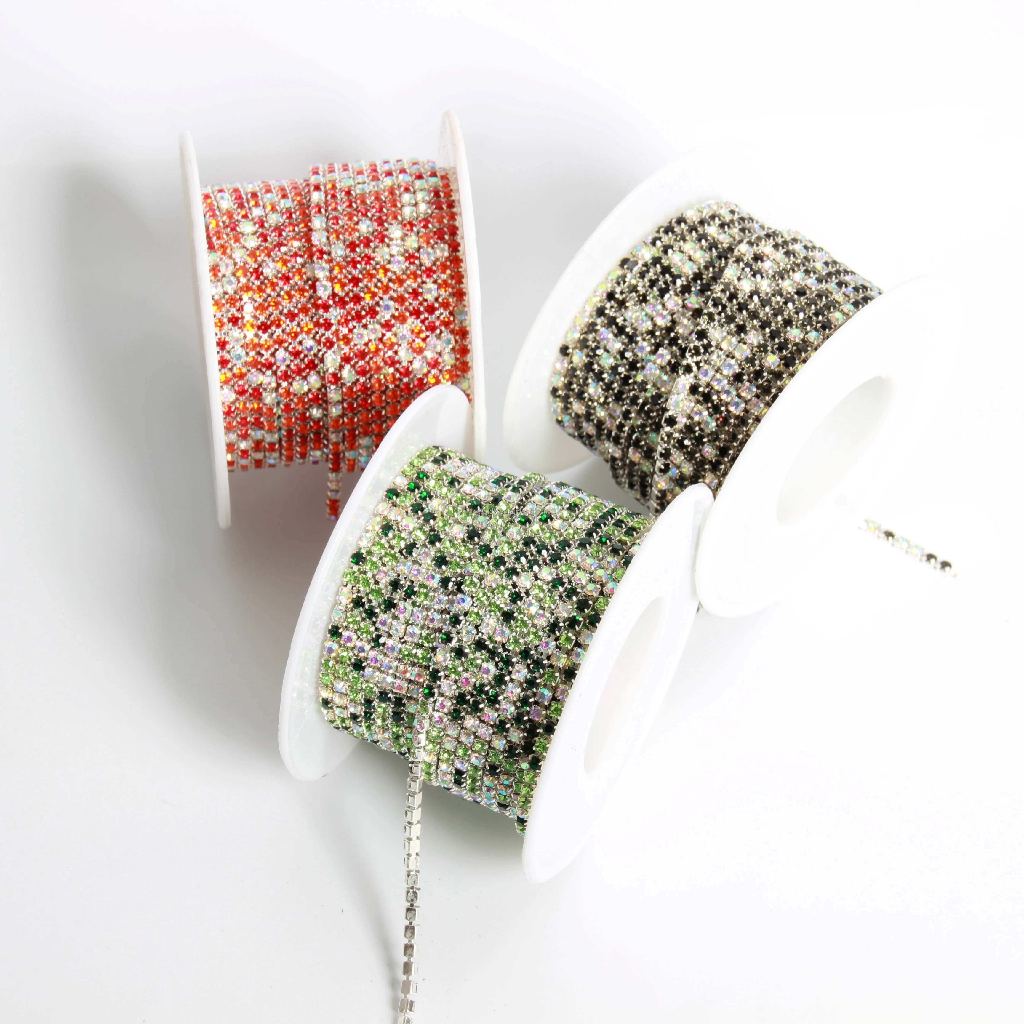 AB+ Mixed Color SS6/2mm Glass Rhinestone Stretch Metal Chain for Bags Garments Shoes Crafts Sew-on Techniques for Rhinestones