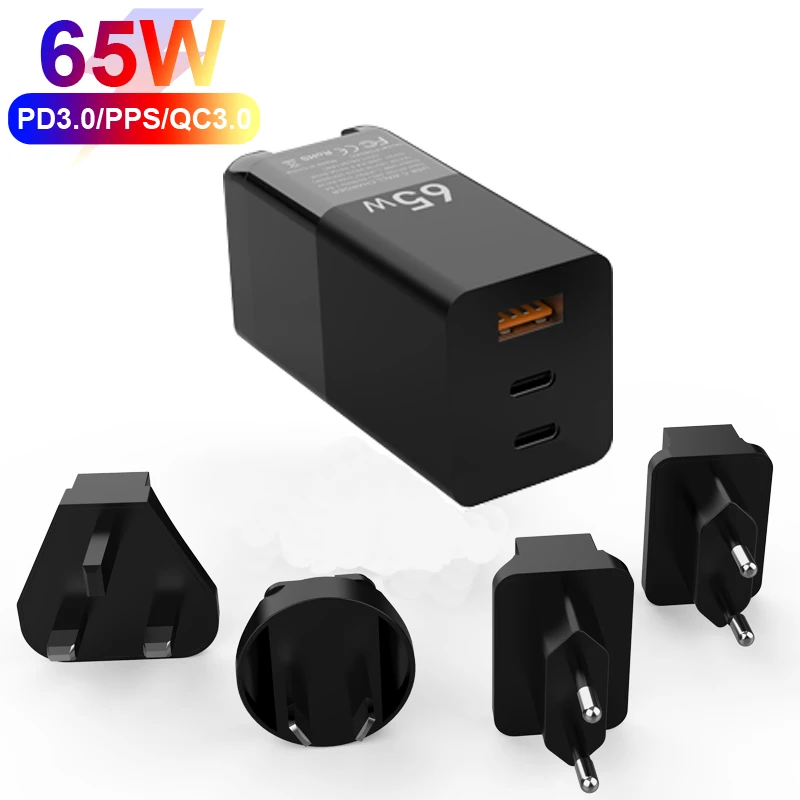 

PD Type C GaN Mobile Phone Charger for iPhone for Macbook Universal 65W 20W Fast Muilt USB Wall Adapter for Samsung, Black, white(abs+pc(v2))
