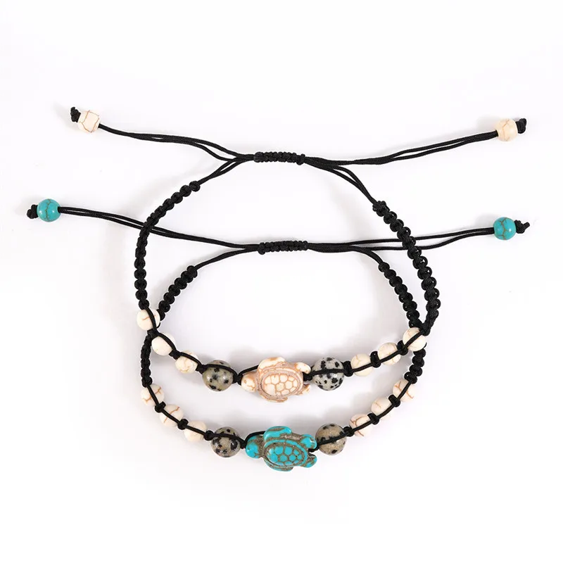 

Natural Stone Strand Elastic Rope Friendship Bracelet Beach Jewelry Gifts Sea Turtle Beads Bracelets For Women Men, As picture