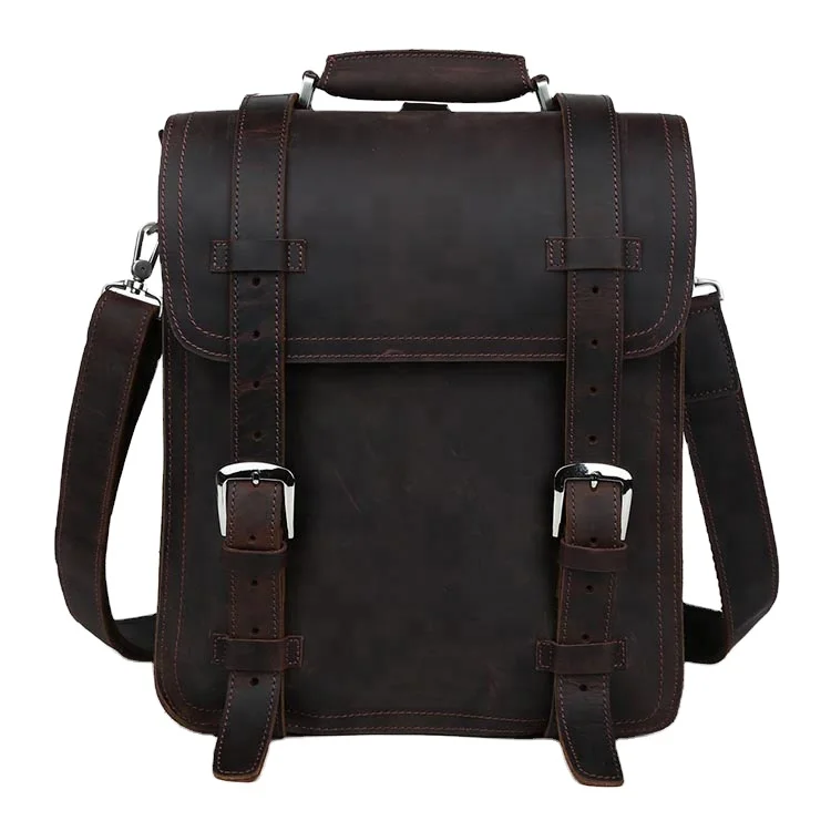 

Vintage Large Capacity Crazy Horse Leather Backpack Convertible Briefcase Messenger Bag Genuine Leather Travel Backpack