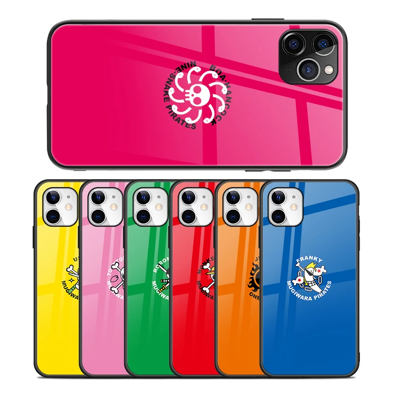 

HD UV Printing Anime One Piece Logo Tempered Glass Phone Case for iPhone 12 7 XR Casing Coque for HUAWEI P Smart 2019, Black