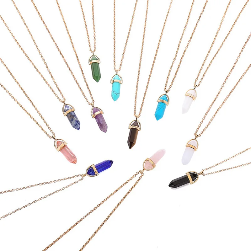 

Hexagon Pencil Point Natural Real Gem Stone Pendant Necklace Crystal Stone Jewelry Necklace Healing Stone For Women