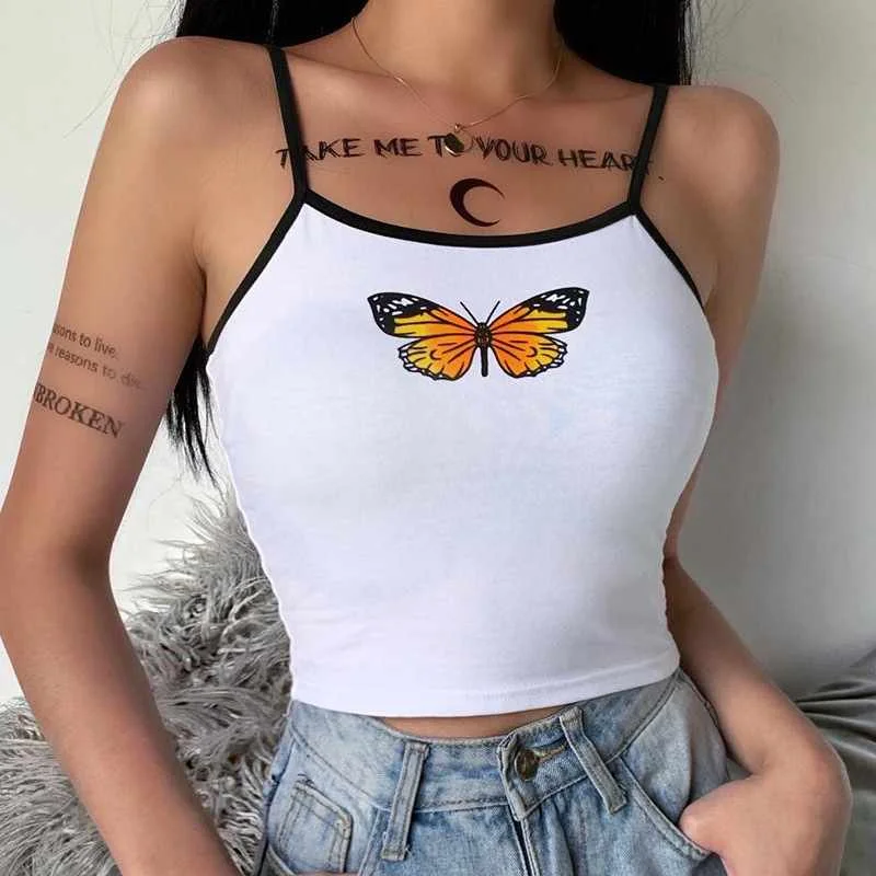 

Summer Contrast Girls Cotton Butterfly Tank Tops For Womens