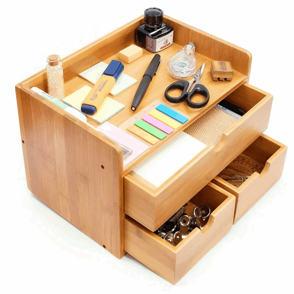 100% natural bamboo convenient portable mini desk storage accessories best selling wood desktop office organizer