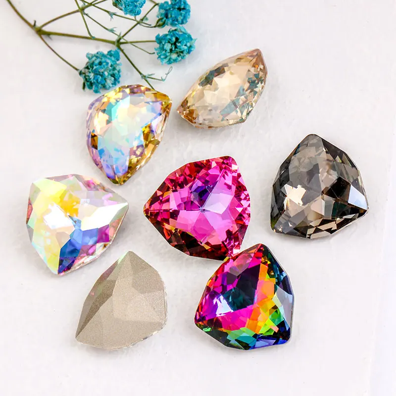

12mm/17mm Colorful Opal Crystal Glass Art Rhinestones Fat triangle dome surface Charm Shiny Flat Rhinestones