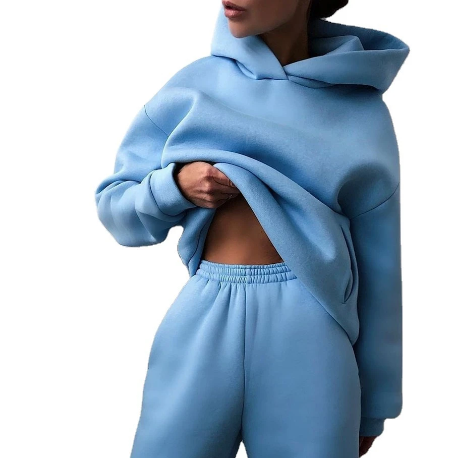 

Drop shipping cotton blank sweatpants and hoodie set custom women two piece hoodie and jogger set