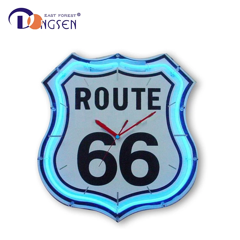 Route 66 Highway Sign Large Neon Clock 