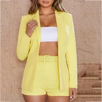 

KFD8351 2019 Hot Girls 2 Piece Suit Sweet Blazer and Shorts Set with Belt