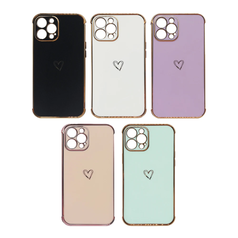 

Phone Cases Electroplated Radium Carved Cute Love Heart TPU Phone Case Cover For iphone 13