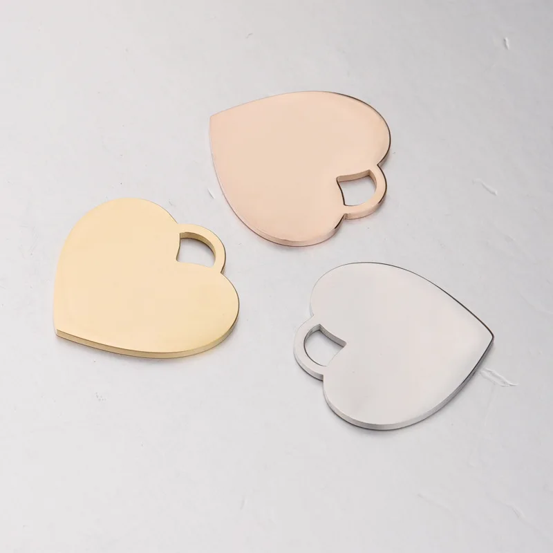 

DIYJewelry Finding High Polished Accessories Custom Laser Engravable Blank Stainless Steel Heart Tag Pendant Charm, Gold,silver,rose gold,blue,black,rainbow
