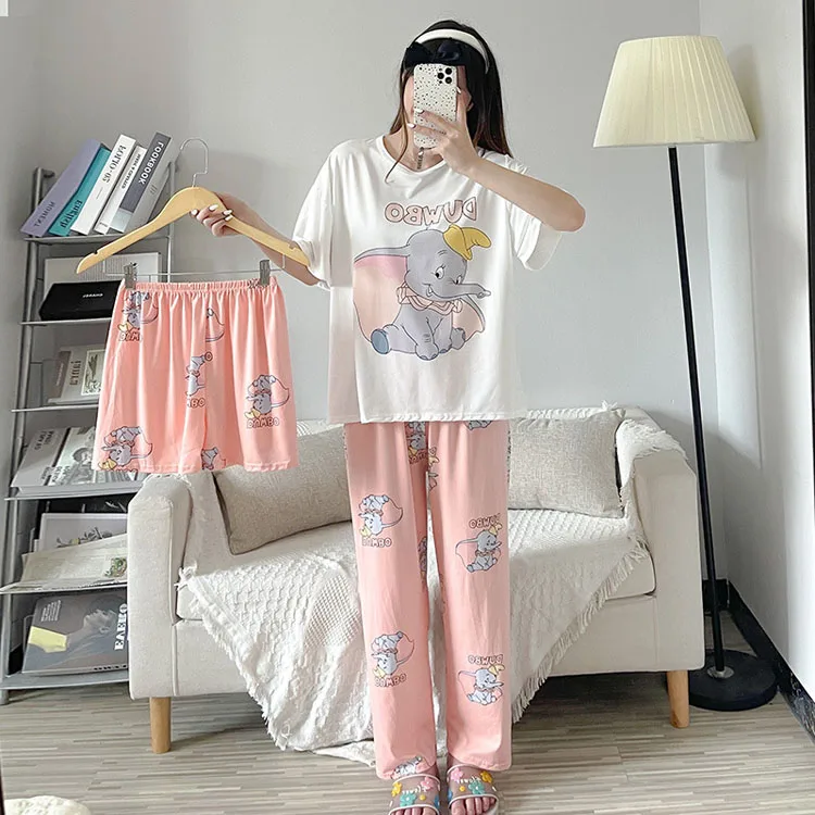 

Cartoon Pajama Summer Pyjamas Women Pijamas Por Mayor Piyama Cozy Lounge Import Three Piece Set Sleepwear Korean Sleep Wear
