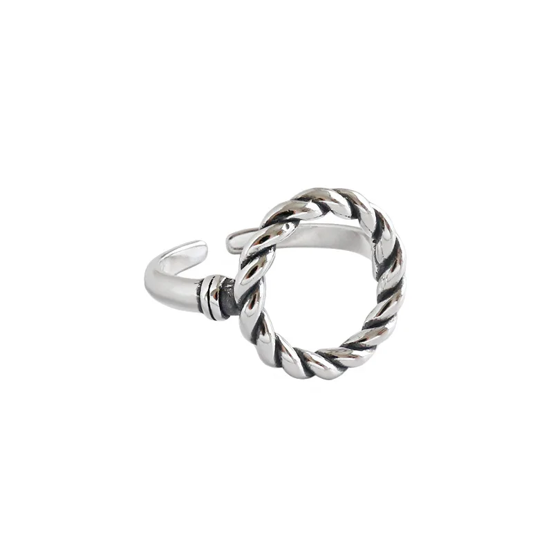 Retro S925 Silver Twisted Rope Index Finger Ring 925 Sterling Silver Vintage Circle Finger Rings