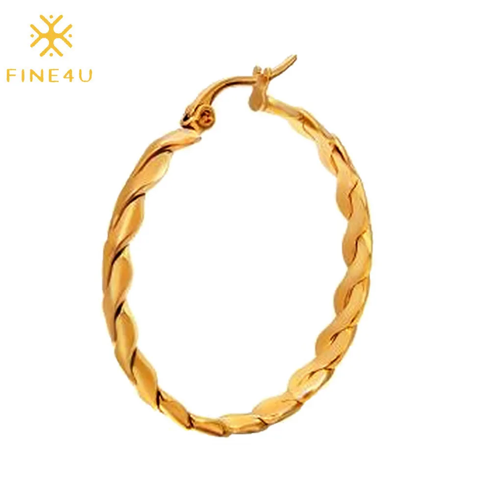 

Simple fashion jewelry circle stainless steel gold large twisted hoop earring, Gold/steel