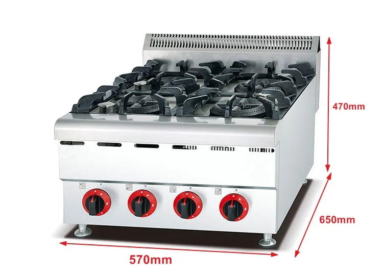 Commercial Stainless Steel Kitchen Equipment 4 Burner Table Top Gas