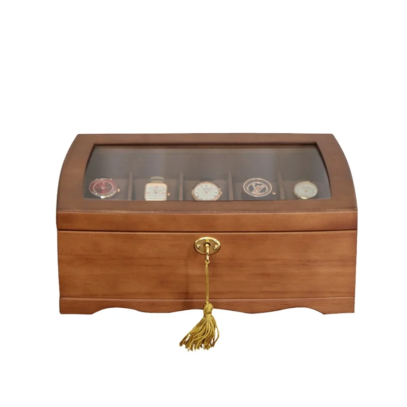 

New design high end lacquer gift brown solid wooden watch case for watches