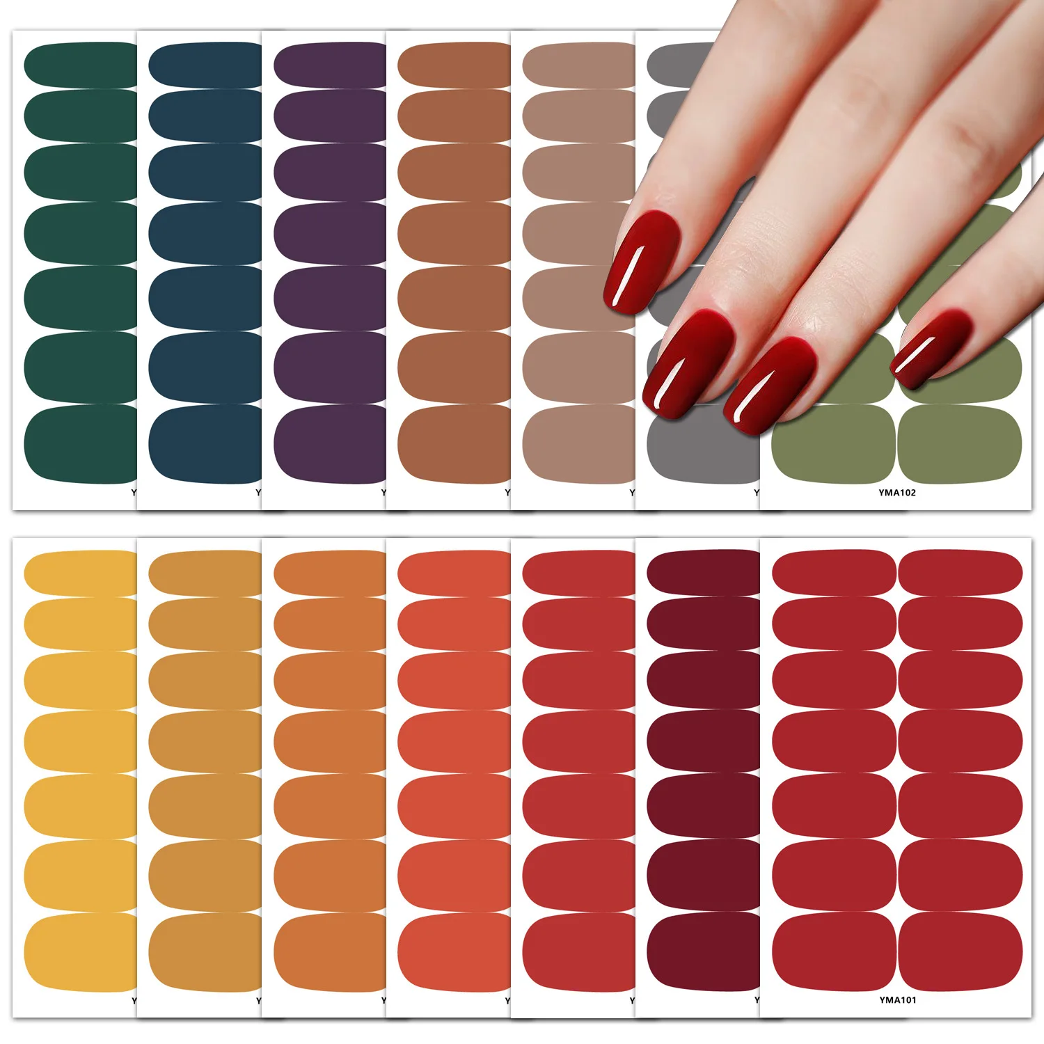 

14 Sheets Simple Design Solid Color Forest Green Full Nail Wrap Stickers Self-Adhesive Nail Art Strips