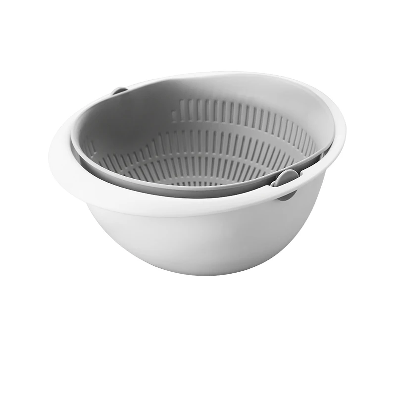 

Double Drain Basket Bowl Washing Kitchen Strainer Vegetables Fruit Drain Basket Kitchen Tool, White/pink/grey