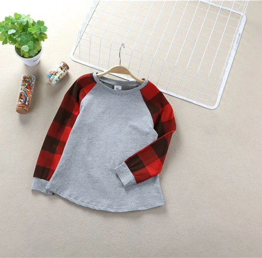 

CFP C079 Cotton Long Sleeve Kids Christmas Plaid Raglan