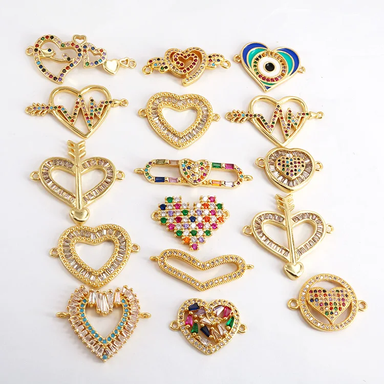 

CZ8151 Bracelet Accessories Brass Micro Pave Crown Arrow Heart Shape Charm Connector For Jewelry Finding Connector