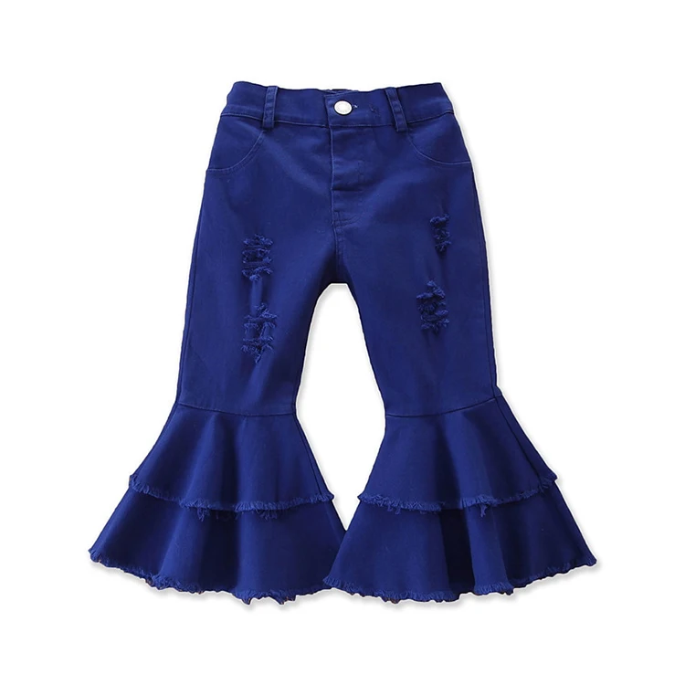 Merqwadd Toddler Little Girls Denim Jeans Bell-Bottom Ripped Ruffle Flare Pants Trousers for 2-7Years Kids 