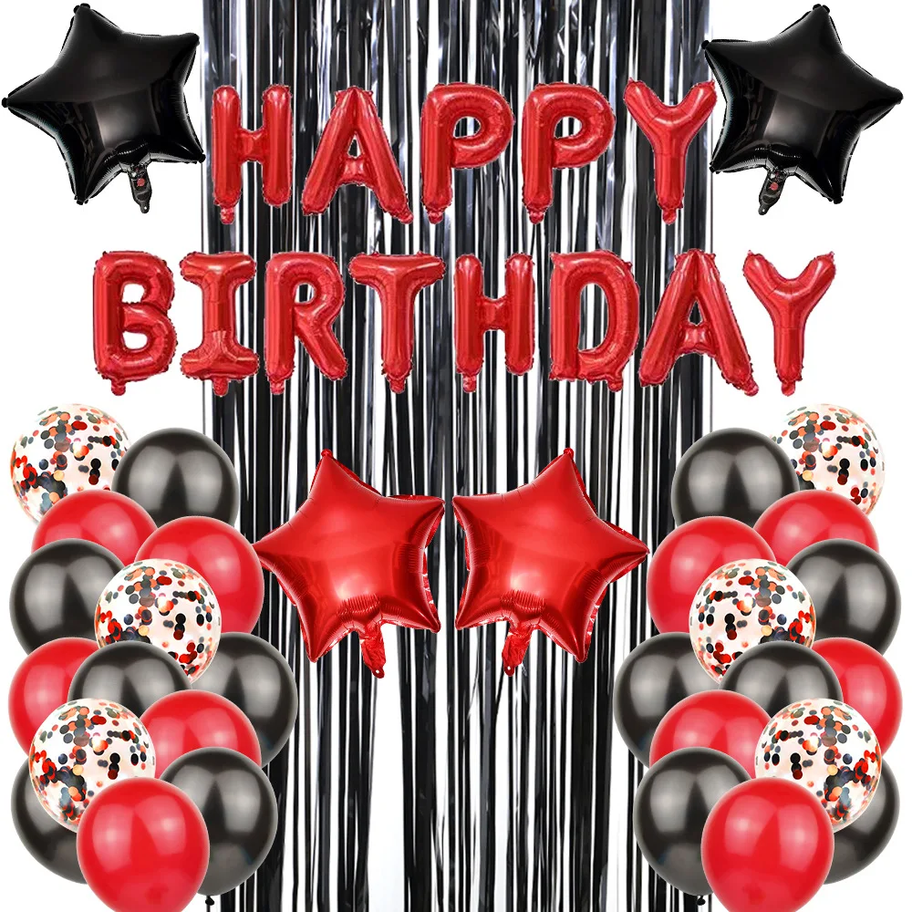 New Red Black HAPPY BIRTHDAY Foil Balloon  Latex Confetti baloon Party Decoraton