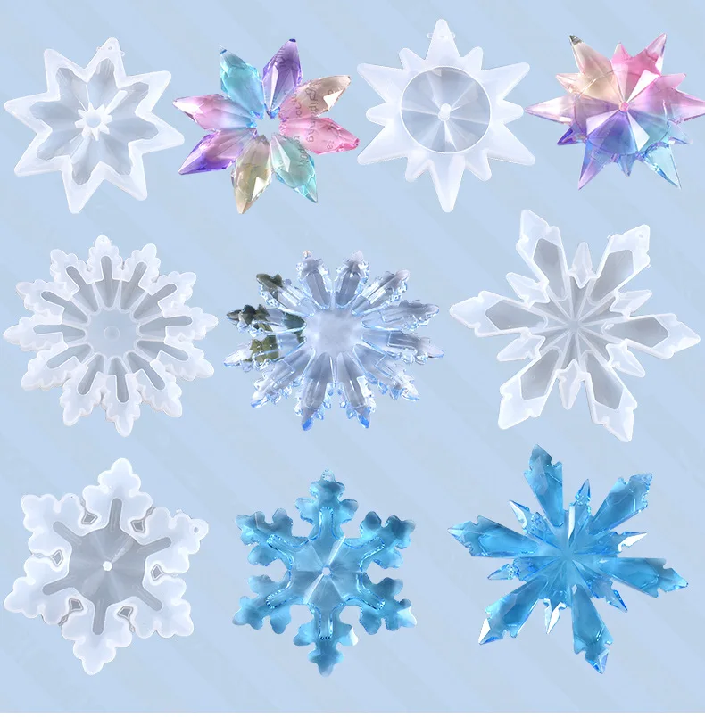 

0769 Christmas Holiday DIY Epoxy Shiny Decoration with 3D Snowflake Pendant Resin Silicone Mold, Transparent