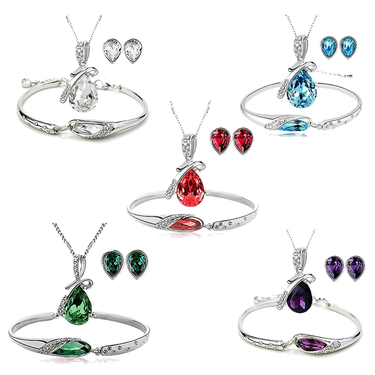 

Wholesale Wedding Bridal Accessories Crystal Earring And Necklace Luxury Fashion Jewelry Set For Women