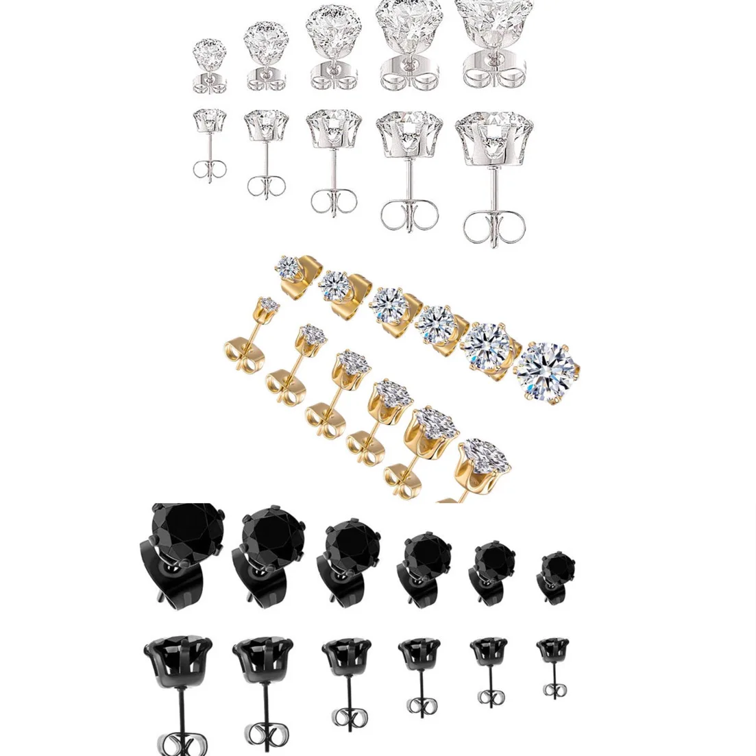 

Wholesale Custom Stud Round Steel Color Six-prong Diamond Hip Hop Boys Stainless steel Men Zircon Earrings
