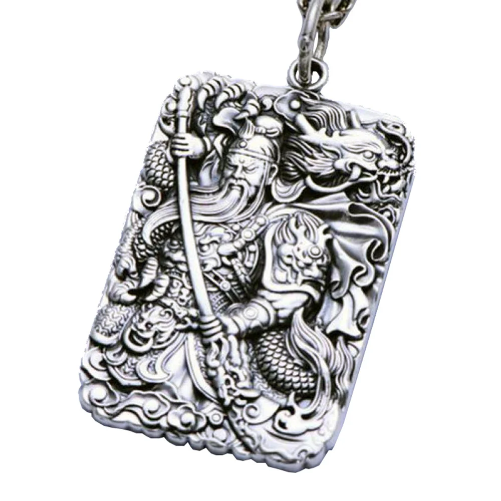 

Mantra Guan Gong Pendant For Men Chinese Martial God Of Wealth Carved Six Words Mantra 999 Sterling Silver Jewelry Lucky Amulets
