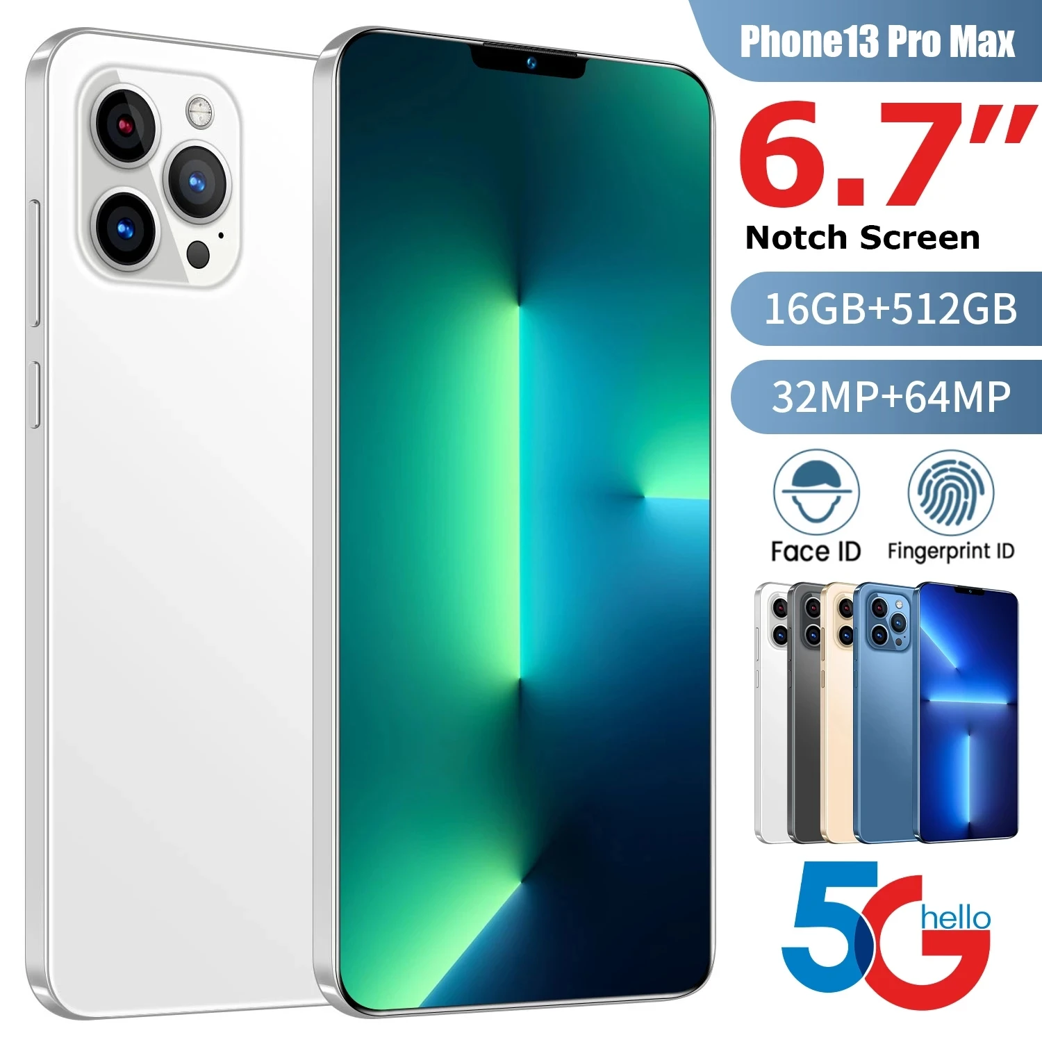 

Original i13 Pro Max HD screen Smartphones 512GB Unlocked i phone13 10-Core 4G 5G LET Cellphones Wireless charge Dual SIM phone, Black,blue,gold,white