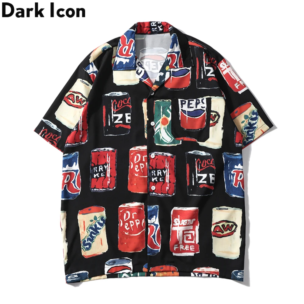 

Drink Print Street Shirts Men Turn-down Collar Hip Hop Shirt For Men Streetwear Clothing, Custom color