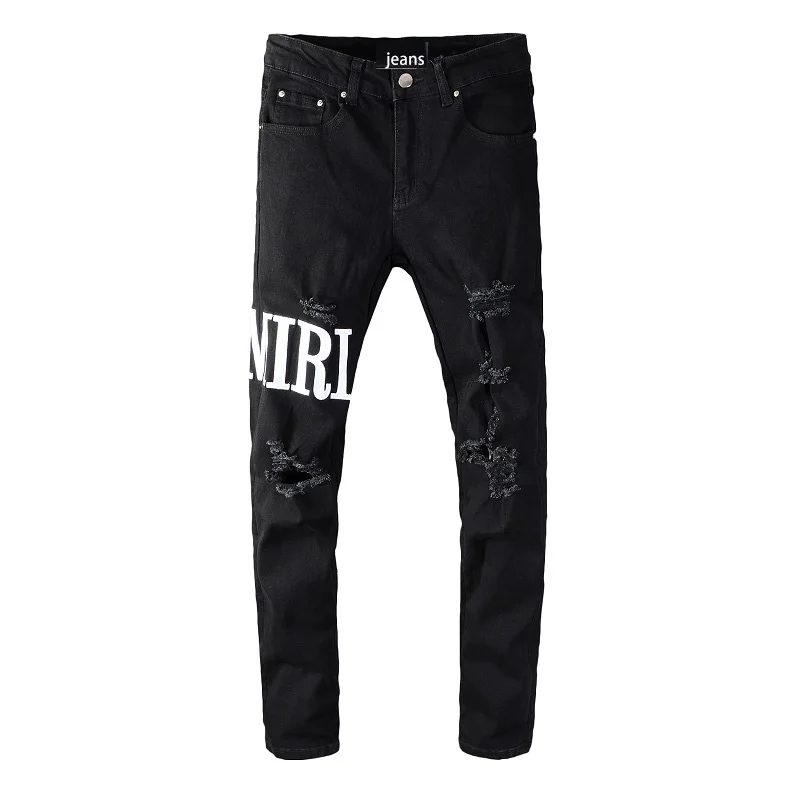 

Hot-sell Design Amiry High Quality Ripped Vintage Elastic Brand Jeans Trend Men'S Print Trousers male skinny high street Jeans