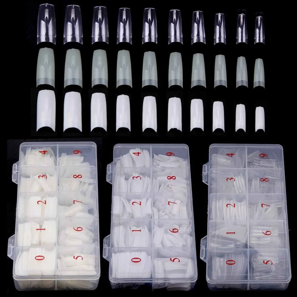 

500PCS Clear False Nails Tips Lady French Style Acrylic Artificial Tip Manicure with Box of 10 Sizes for Nail Art Salons and Hom, Transparent/natural/white