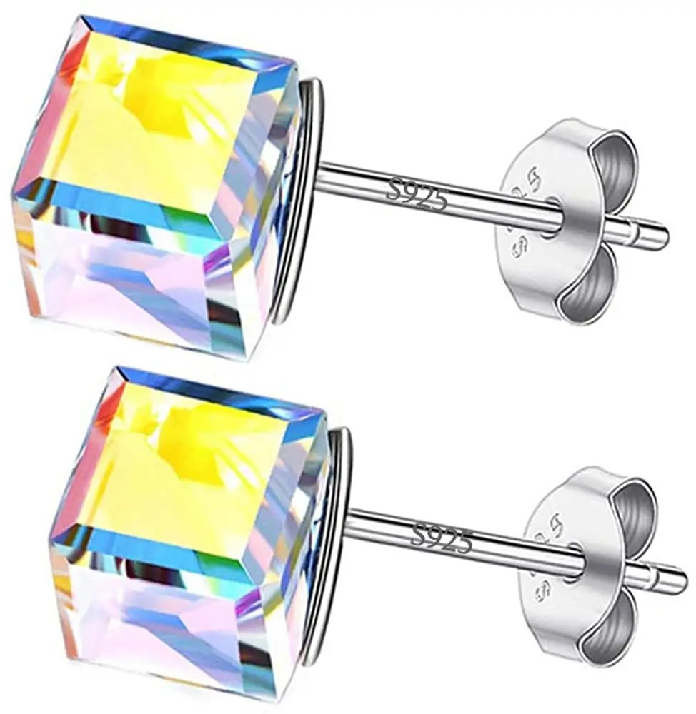 

Hermosa Austria Crystal Earrings Cube Stud Earrings 925 Sterling silver Earrings for Women Christmas Day Gifts Jewelry, 11 colors