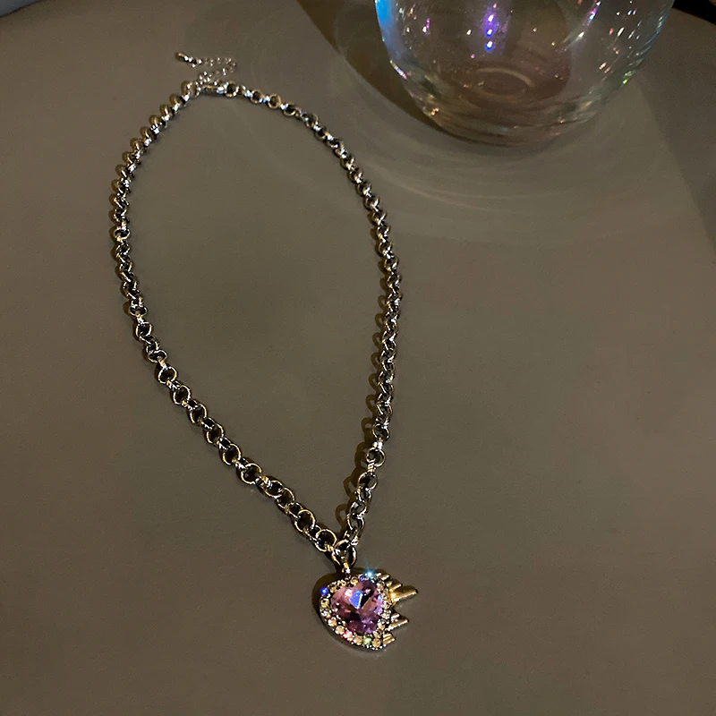 

purple simple love heart crystal pendant necklaces