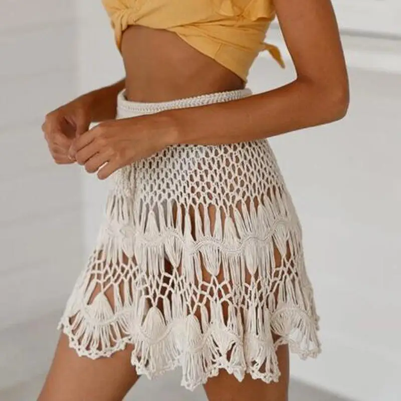 

Handmade Crochet Mini Beach Skirt Bohemian Beach Cover Up Boho Crochet Clothing Hand Crochet Skirt