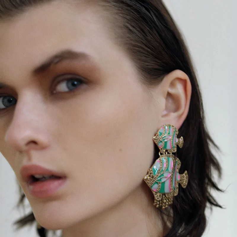 

Yingchao ZA 2020 Fashion Statement Crystal Rhinestone Drop Oil Drop Mushrooms Fish Earrings for Women Ladies Jewelry