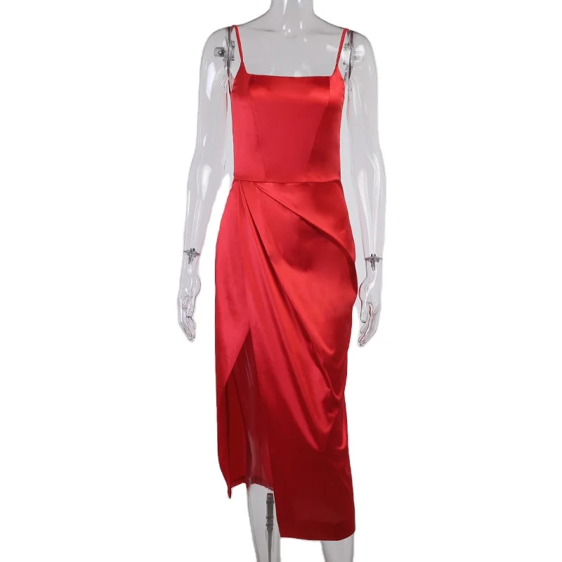 

2021 new style solid color side slit sexy dress strapless long women dresses
