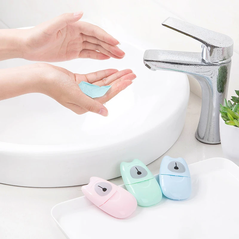 

50pcs Travel Convenient Disposable Boxed Soap Paper Portable Hand Washing Box Mini Soap Paper Scented Slice Sheets, As photo