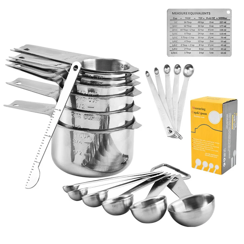 

Wholesale Set of 20 Metal Measuring Cup and Spoons Stainless Steel Measuring Cups Set, Customized
