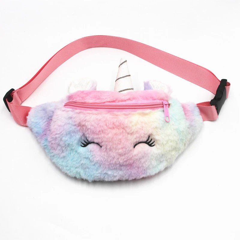 

Girls Students Children's Cute Fanny Pack Plush Unicorn Cartoon Slung Pocket Adjustable Plush Unicorn Waist Bag