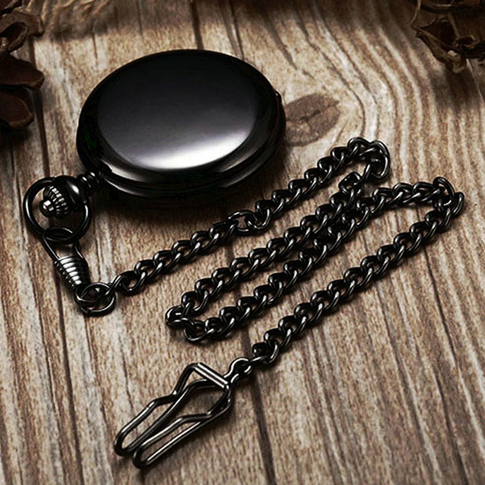 
Engraving LOGO Pocket Watch Retro Black Charm Custom Quartz Pocket Watch Man Necklace Pendant with Chain Gifts Box for Dad 