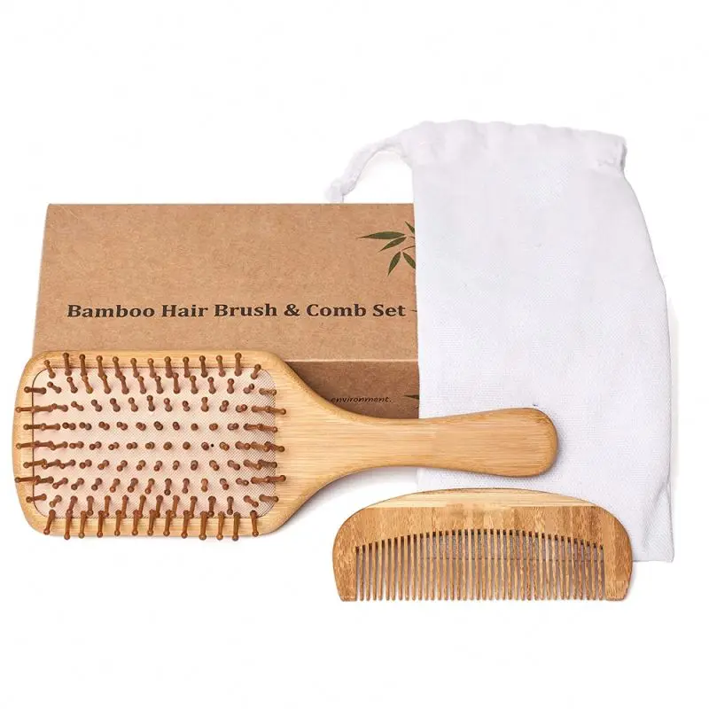 

Peine dientes anchos para el cabello EE. UU. Cepillo cerdas y peine masaje Woodbamboo cepillo pelo de bambu