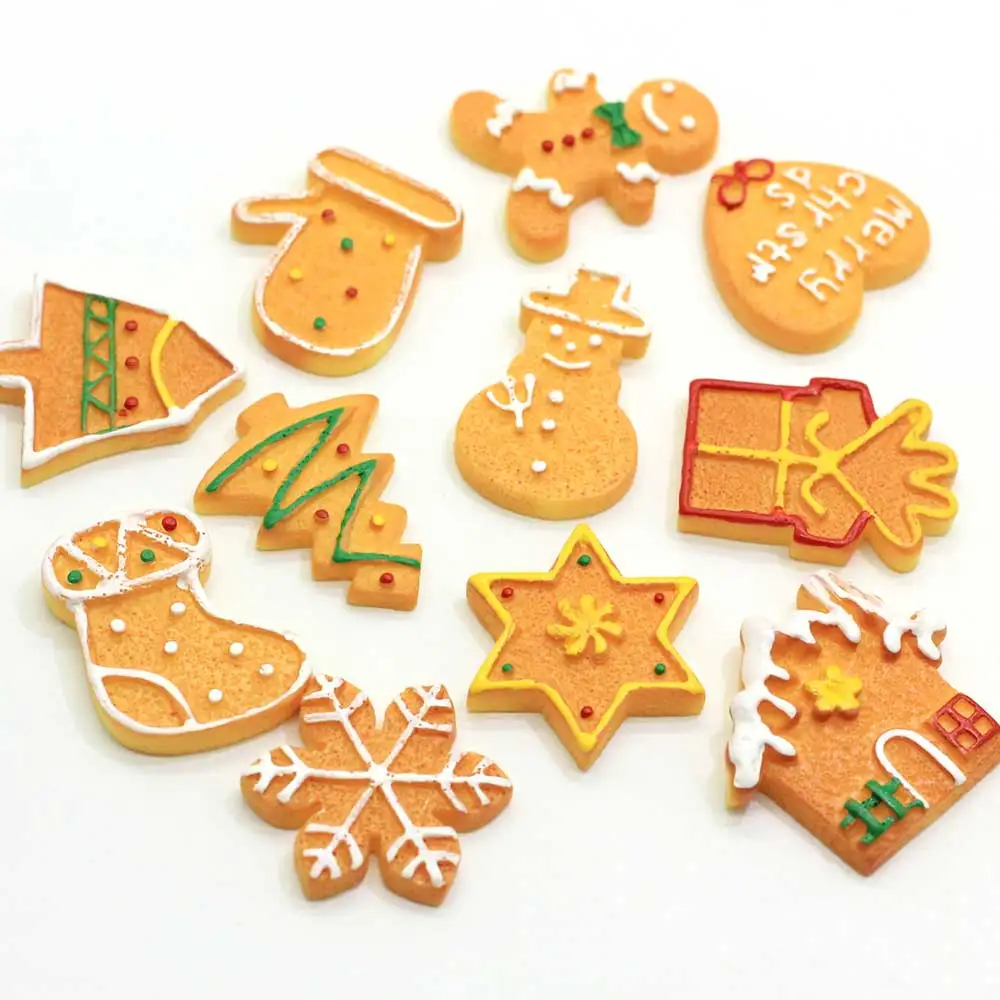 

Christmas New Arrival Flat Back Resin Cookie Snowman Gingerman House Boot Tree Shapes Kawaii Charms for DIY