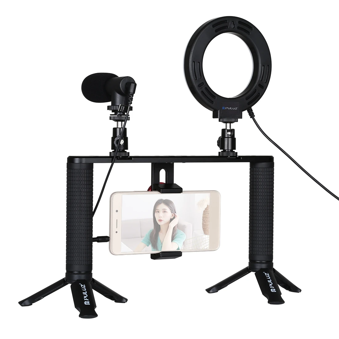 

Hot Sale PULUZ 4 in 1 Vlogging Live Broadcast 4.7 inch Ring LED Selfie Light Smartphone Video Rig Handle Stabilizer Bracket Kits