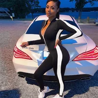 

Striped Zipper Eco Friendly Sport Wear Ladies Skinny Tight One Piece Long Sleeve Rompers Jumpsuit Sportswear Women Fitness Yoga