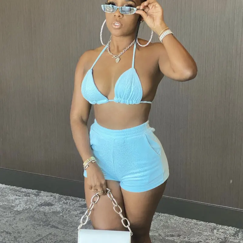 

FS4333A 2021 New trendy clothes female 2021 simple solid color bikini two piece set