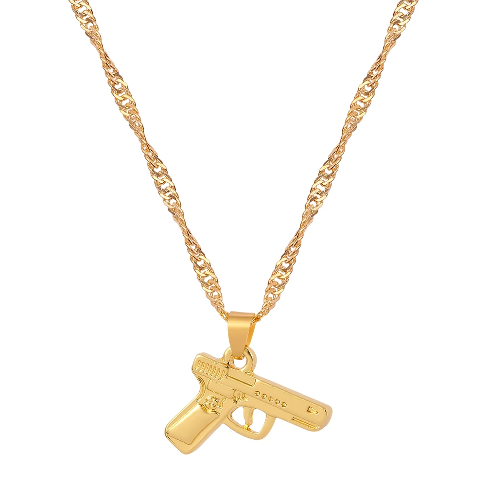 

HipHop Pistol Necklace Golden Gun Pendant Charm Fashion Jewelry For Men's Cool Rock Gift Party Accessories, As picture