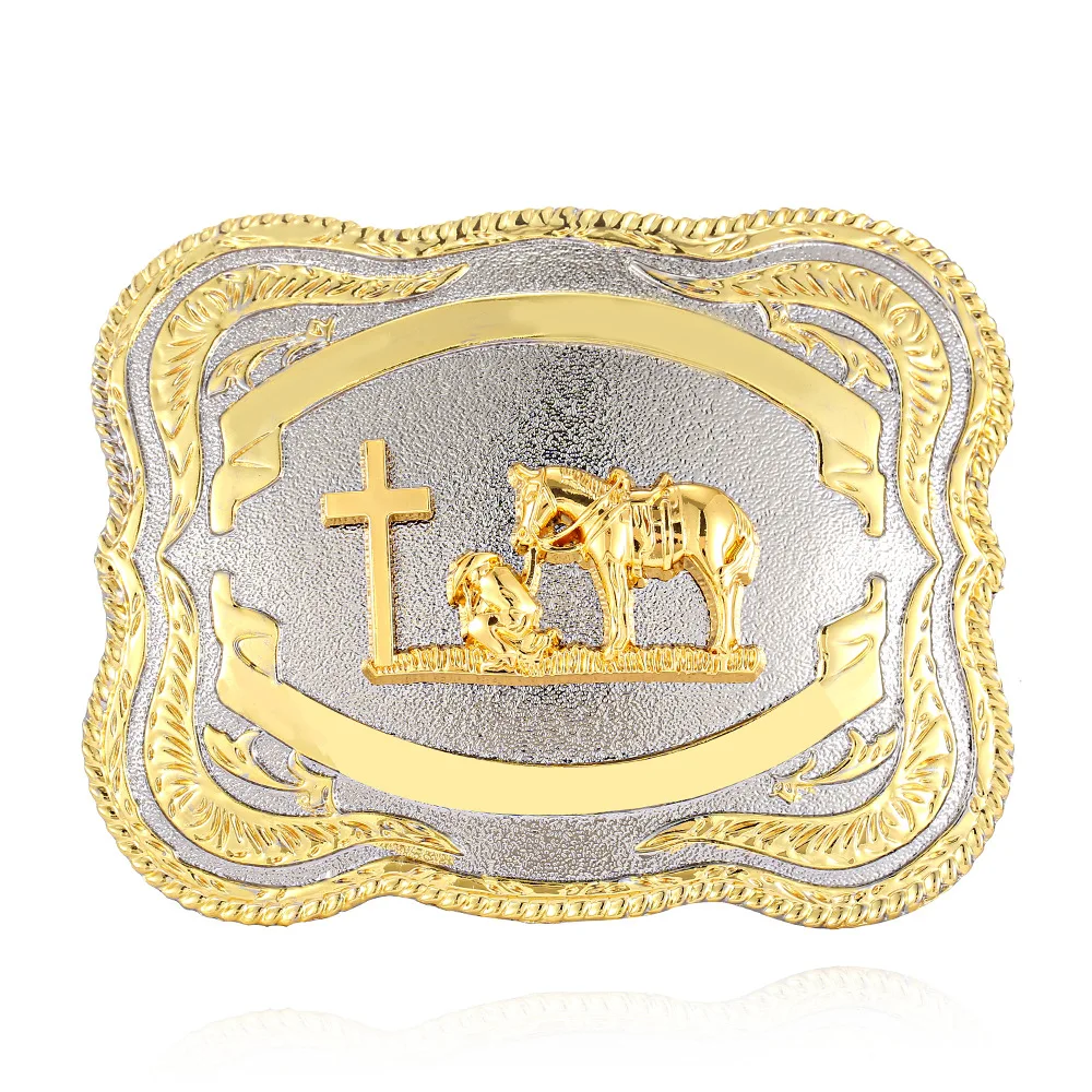 

West Cowboy Versatile Two-color Lace Three-dimensional Pattern Belt Buckle, Gold,ginger